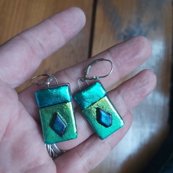 Vintage 35 year old dichroic glass drip earrings - Picture 2 of 4